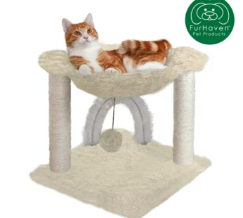 FurHaven Pet Products Tiger Tough Plush Cat Hammock, Cream