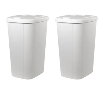 Hefty 13.3 gal Touch Lid Plastic Kitchen Trash Can, 2 Pack, White