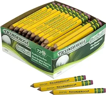 Ticonderoga Golf Wood-Cased Pencils, Pre-Sharpened, 2 HB, With Erasers, Yellow, 72 Count