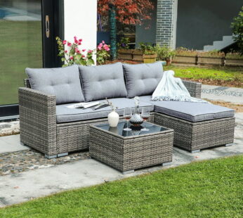 JOIVI Patio Conversation Set, PE Wicker Rattan Outdoor Furniture Set