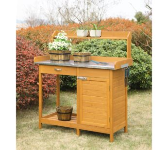 Deluxe Potting Bench with Cabinet, Light Oak