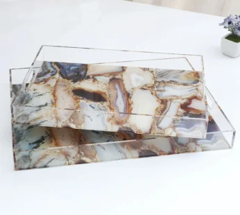 Pair of Marble Pattern Modern Acrylic Serving Tray