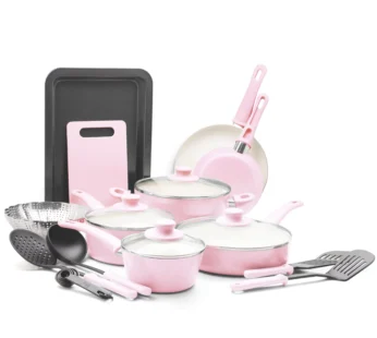 GreenLife Soft Grip 18 Piece Cookware Set, Pink