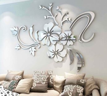 TureClos Wall Sticker 3D Flower Acrylic Mirror Decal Bath Home Decor