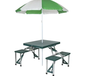 Stansport Folding Picnic Table with Umbrella, Aluminum Frame